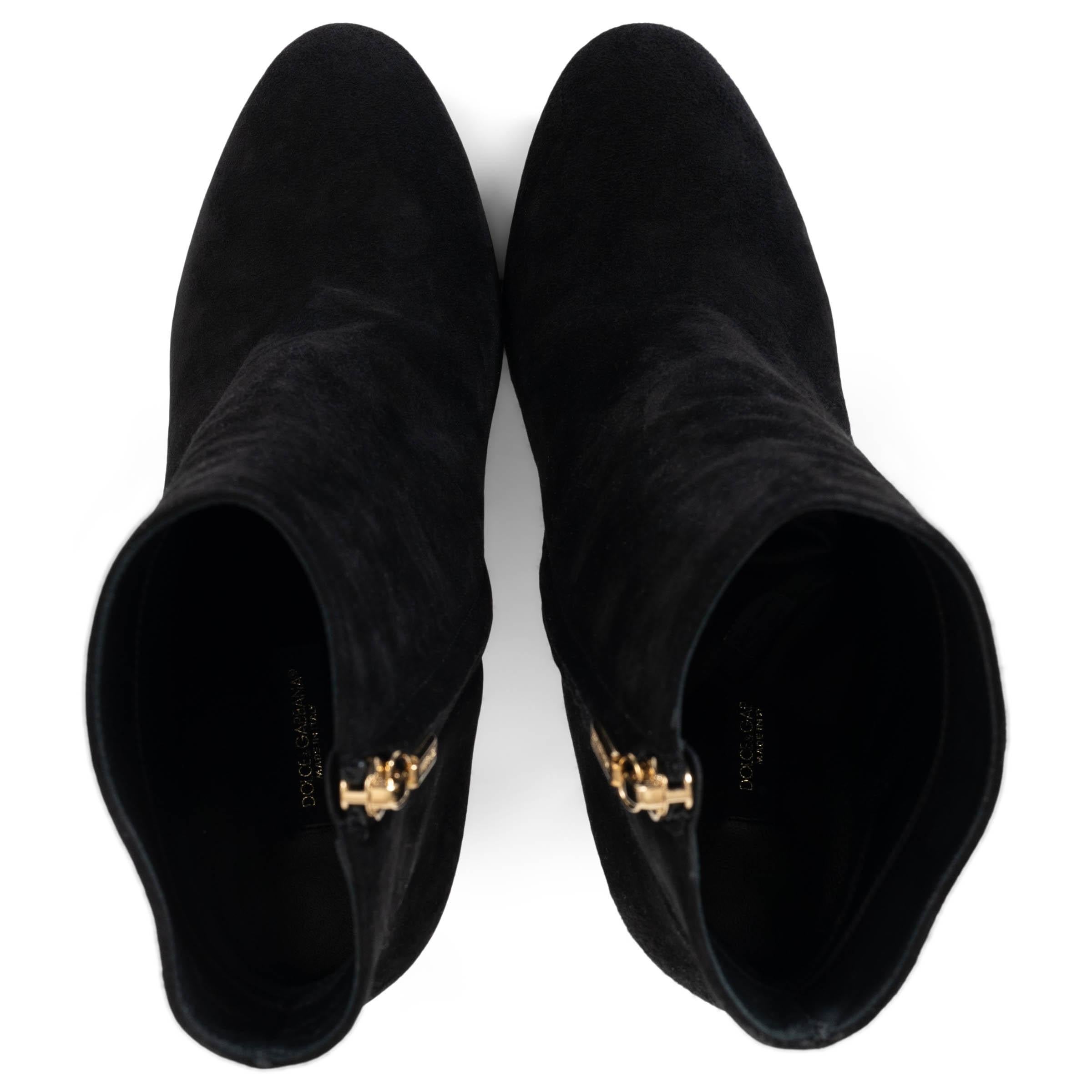 Donna DOLCE & GABBANA camoscio nero 2016 CRYSTAL FLOWER BOOTIES Stivali Scarpe 38 in vendita