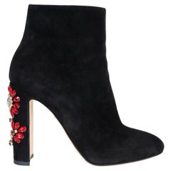 DOLCE & GABBANA Schwarze Stiefel aus Wildleder 2016 CRYSTAL FLOWER BOOties Stiefel Schuhe 38