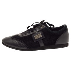 Dolce & Gabbana Black Suede and Leather Logo Plaque Lace Up Sneakers Size 42.5