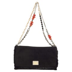 Dolce & Gabbana Black Suede and Mink Fur Miss Charles Shoulder Bag