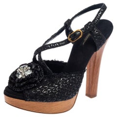 Dolce & Gabbana Black Suede And Nylon Peep Toe Platform Sandals Size 40