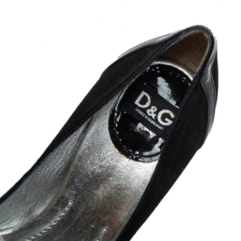 Dolce & Gabbana Black Suede And Patent Leather Block Heel Pumps Size 37 For Sale 1