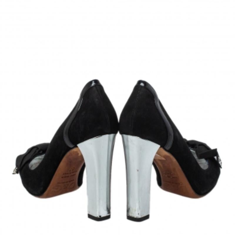 Dolce & Gabbana Black Suede And Patent Leather Block Heel Pumps Size 37 For Sale 2