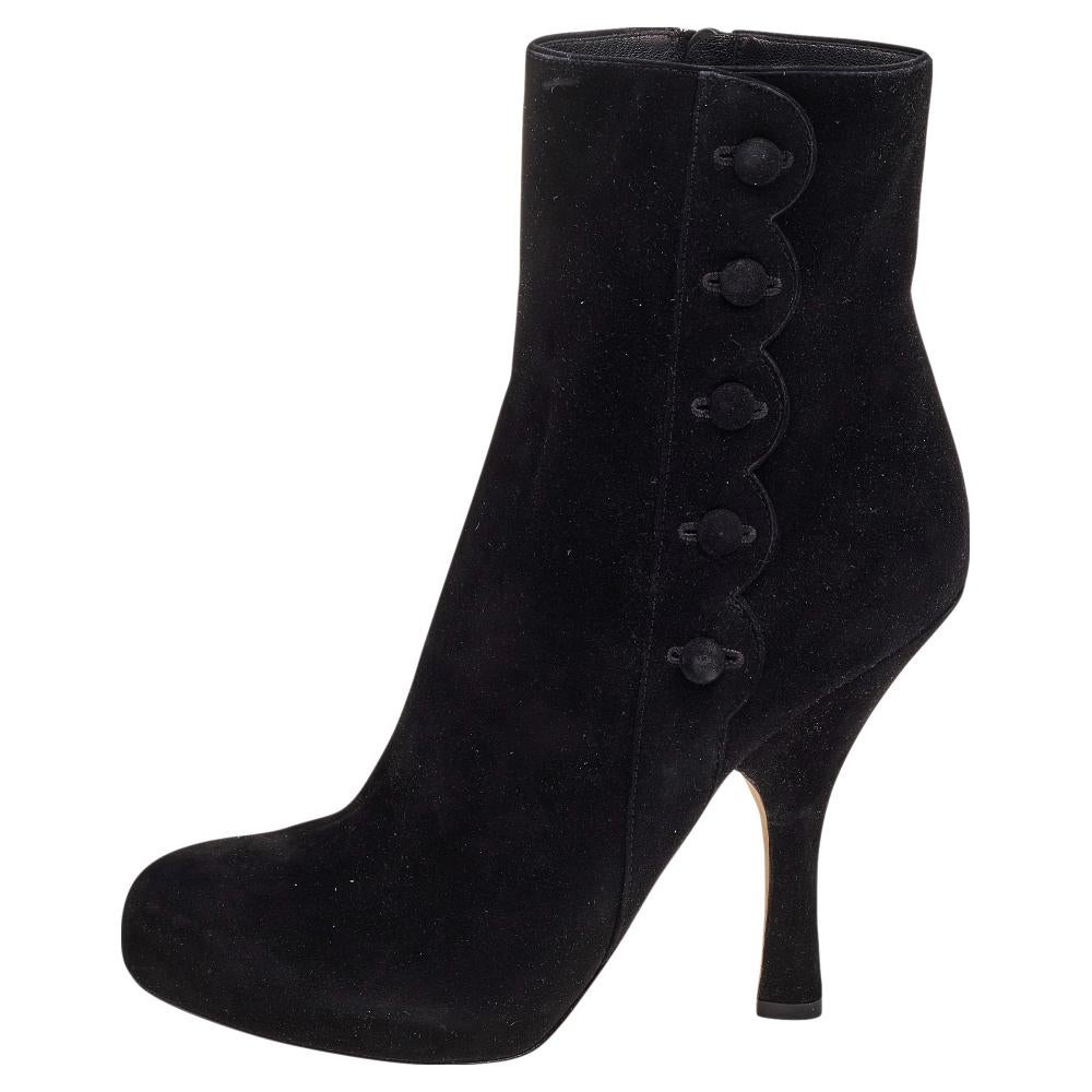 Dolce & Gabbana Black Suede Ankle Length Boots Size 40 For Sale 1