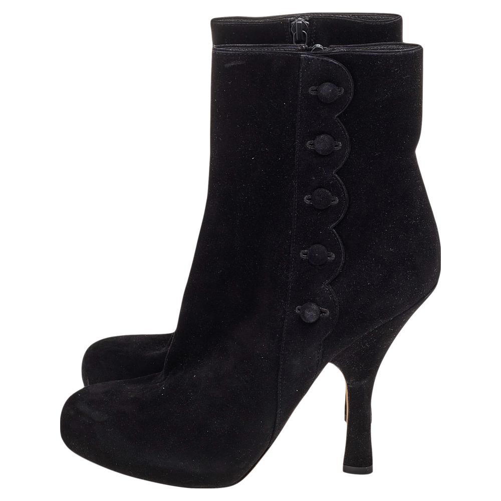 Dolce & Gabbana Black Suede Ankle Length Boots Size 40 For Sale 3
