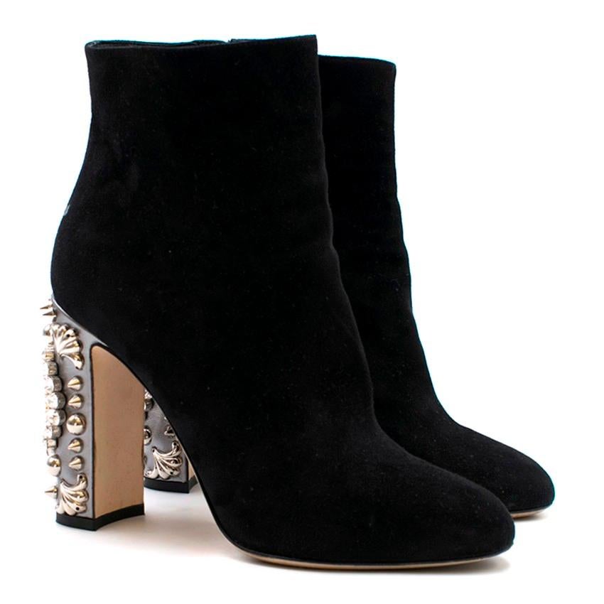 Dolce and Gabbana Black Suede Clock Embellished Heel Ankle Boots SIZE ...