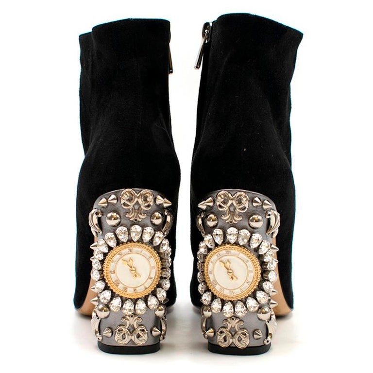 Dolce and Gabbana Black Suede Clock Embellished Heel Ankle Boots SIZE at 1stDibs Dolce and Gabbana Black Suede Clock Embellished Heel Ankle Boots SIZE at 1stDibs
