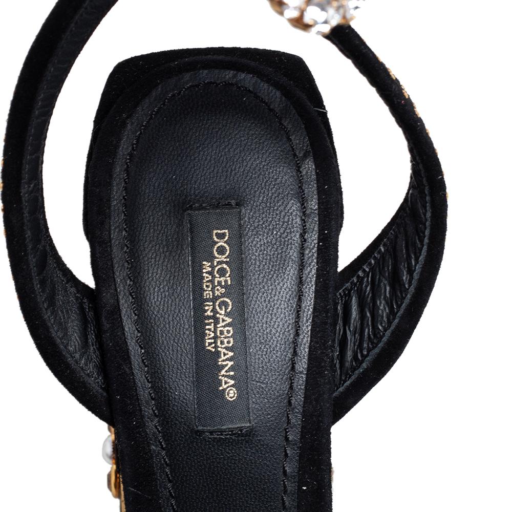Dolce & Gabbana Black Suede Crystal Embellished Block Heel Sandals Size 36 1