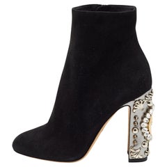 Dolce & Gabbana Black Suede Crystal Embellished Clock Heel Ankle Boots Size 38