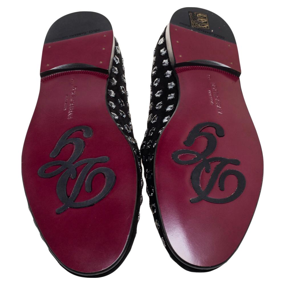 Men's Dolce & Gabbana Black Suede Crystal Embellished Slip On Loafers Size 42