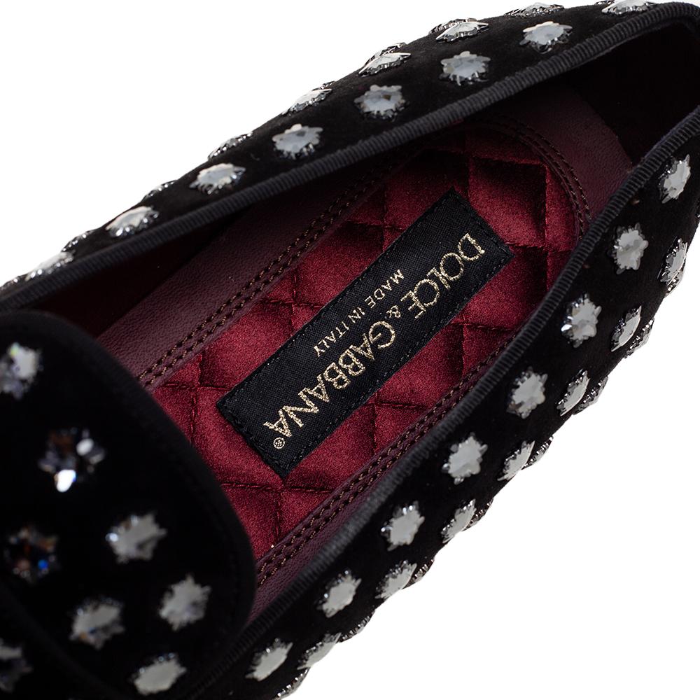 Dolce & Gabbana Black Suede Crystal Embellished Slip On Loafers Size 42 3