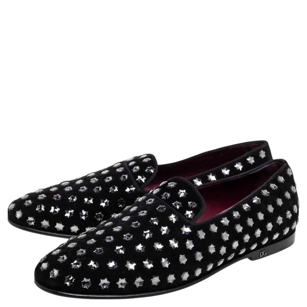 Dolce & Gabbana Black Suede Crystal Embellished Slip On Loafers Size 42 4