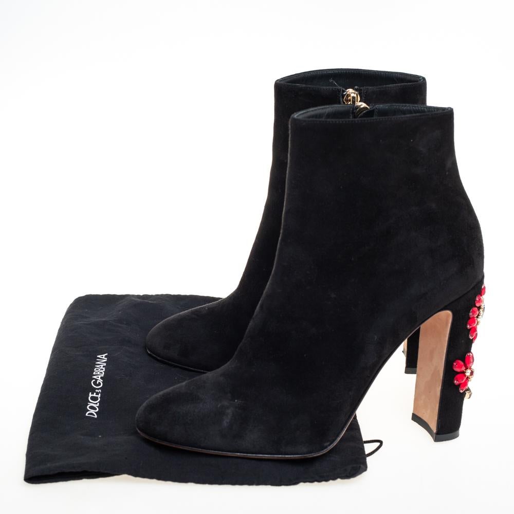 Dolce & Gabbana Black Suede Embellished Heel Ankle Boots Size 40 3