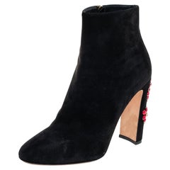 Dolce 
Gabbana Black Suede Embellished Heel Ankle Boots Size 40