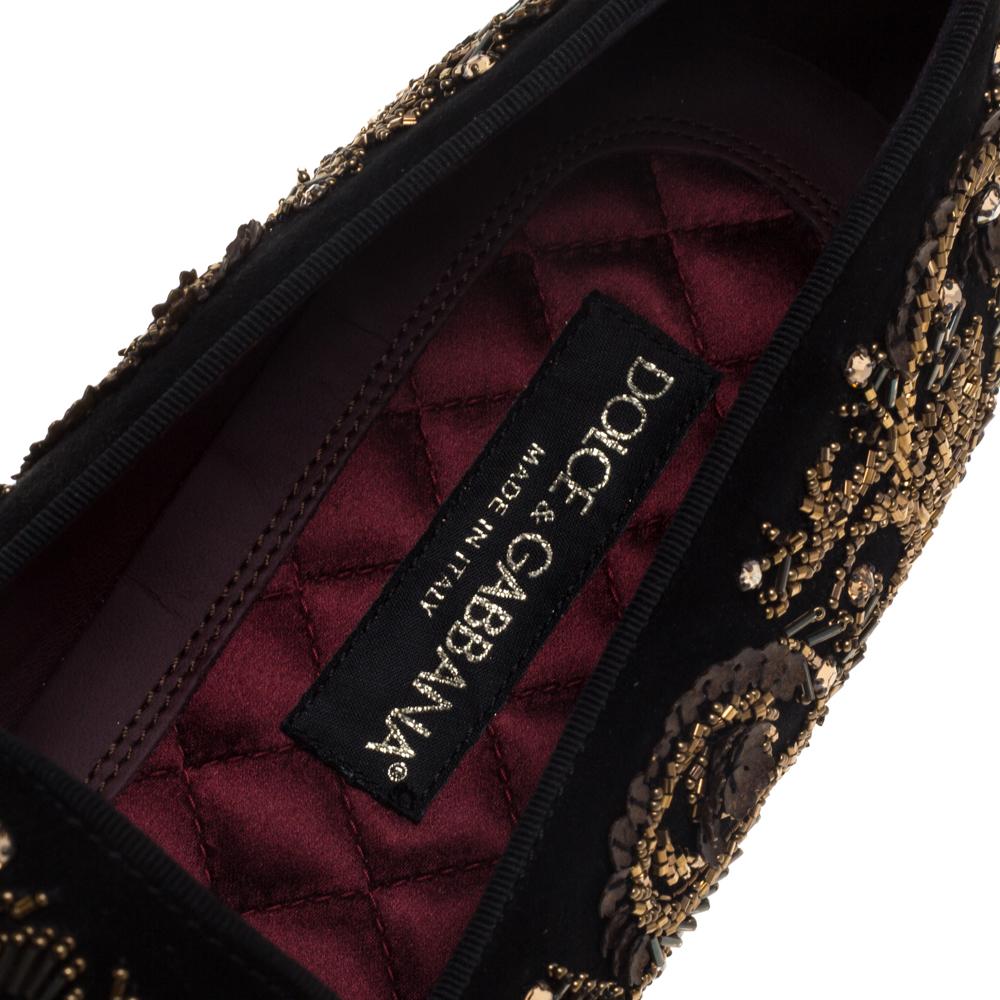 Dolce & Gabbana Black Suede Embellished Smoking Slippers Size 44 2