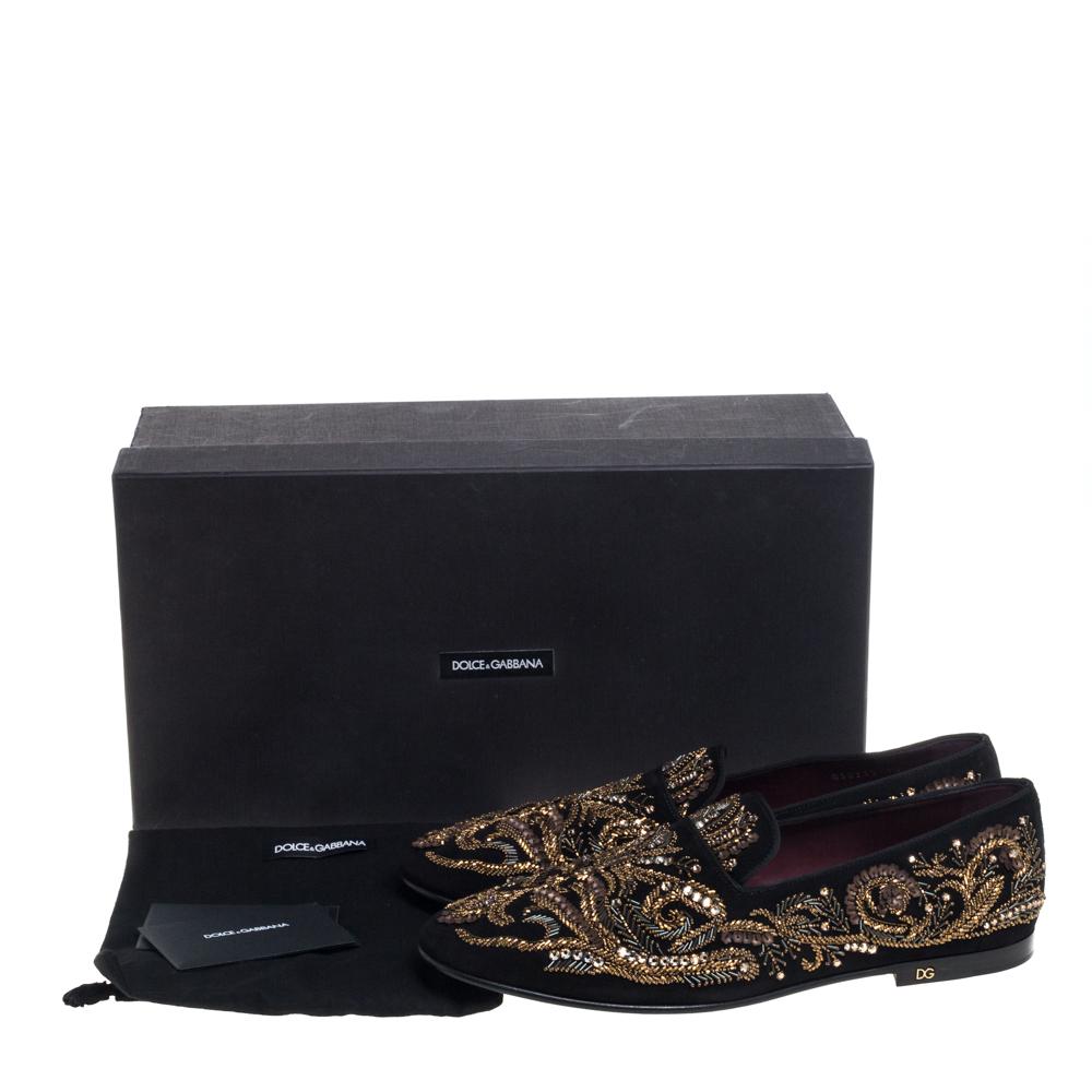 Dolce & Gabbana Black Suede Embellished Smoking Slippers Size 44 4