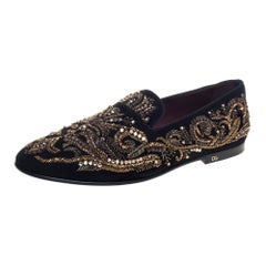 Dolce & Gabbana Black Suede Embellished Smoking Slippers Size 44