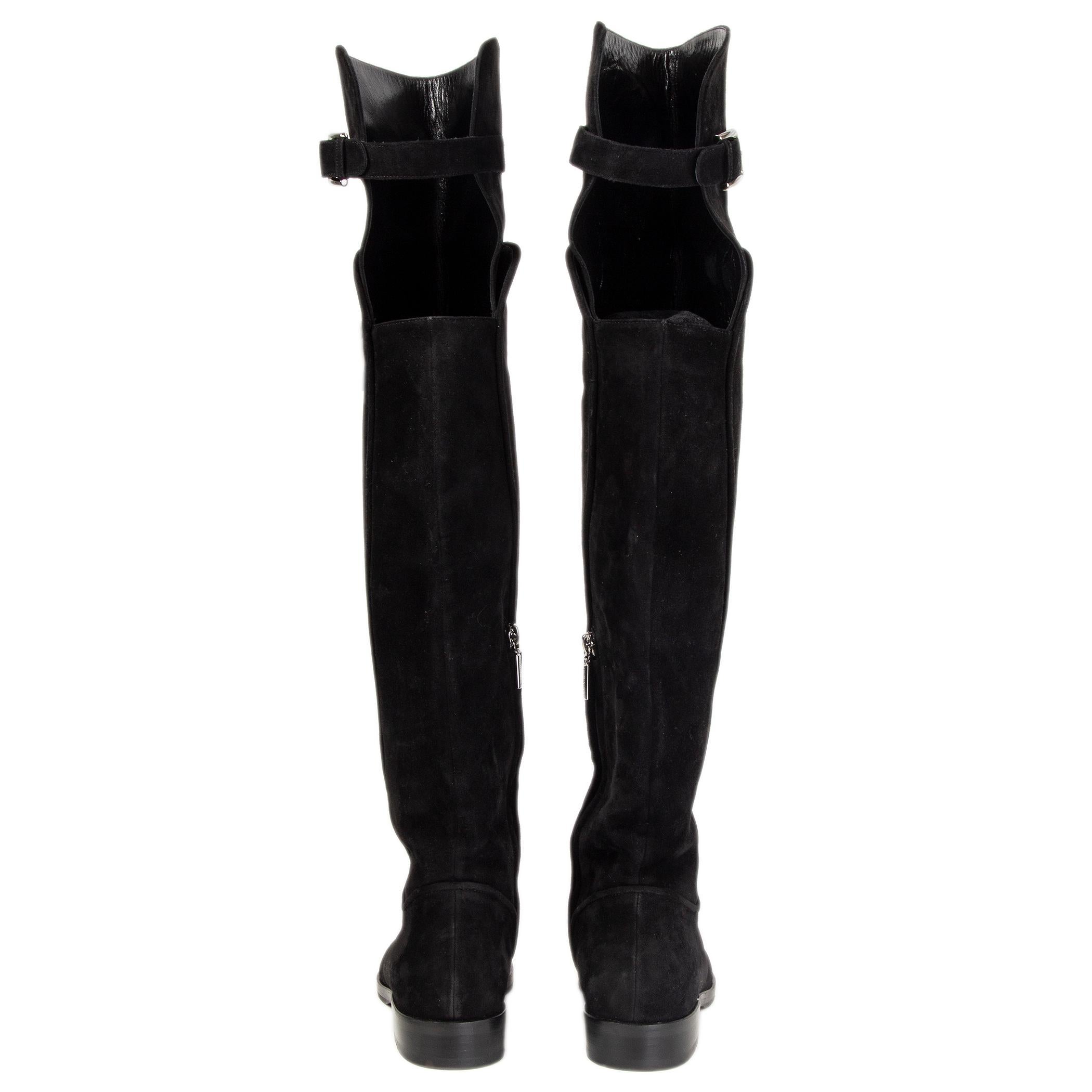 Black DOLCE & GABBANA black suede FLAT OVER THE KNEE Boots Shoes 38