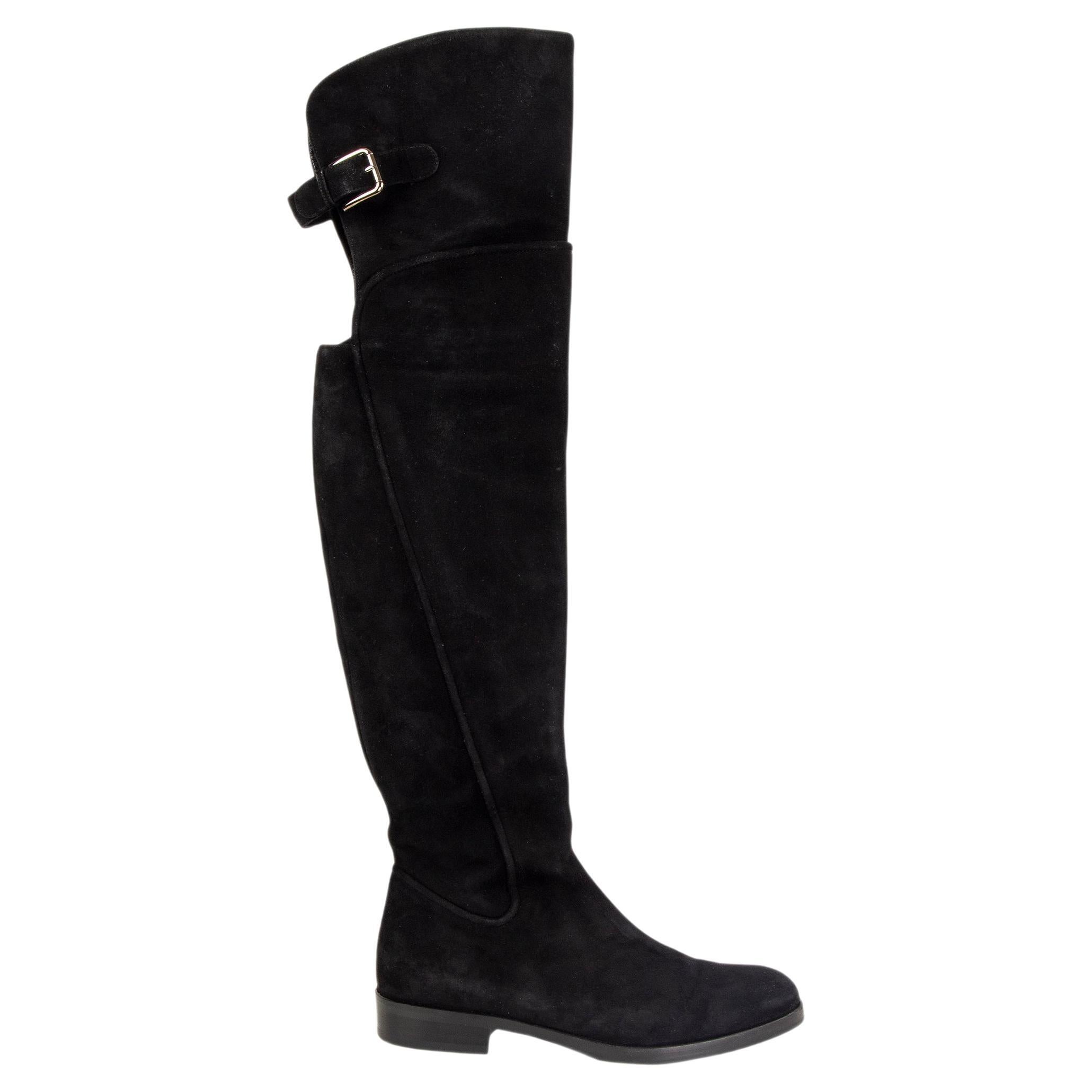 DOLCE & GABBANA black suede FLAT OVER THE KNEE Boots Shoes 38