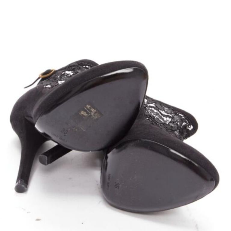 DOLCE GABBANA bottines à talon haut en daim noir et dentelle florale EU36 en vente 5
