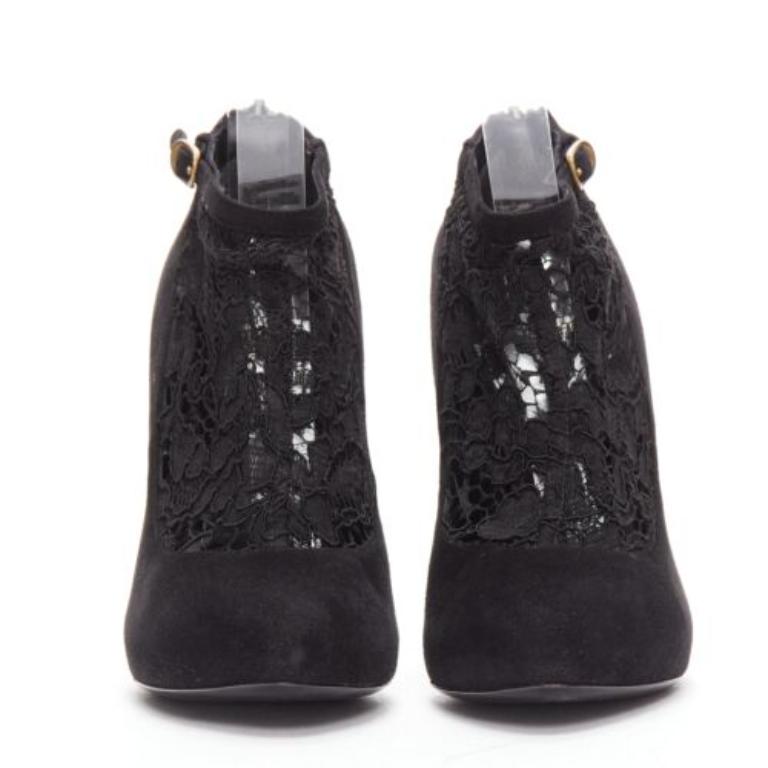 Noir DOLCE GABBANA bottines à talon haut en daim noir et dentelle florale EU36 en vente