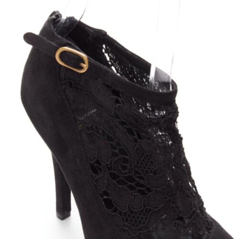 DOLCE GABBANA bottines à talon haut en daim noir et dentelle florale EU36 en vente 2