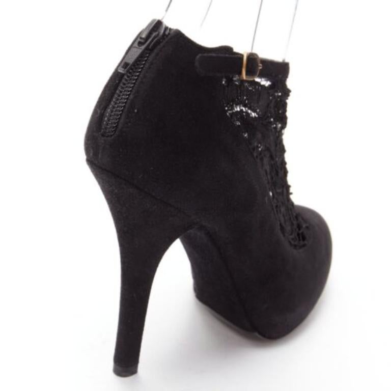 DOLCE GABBANA bottines à talon haut en daim noir et dentelle florale EU36 en vente 3