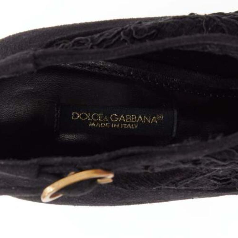 DOLCE GABBANA bottines à talon haut en daim noir et dentelle florale EU36 en vente 4