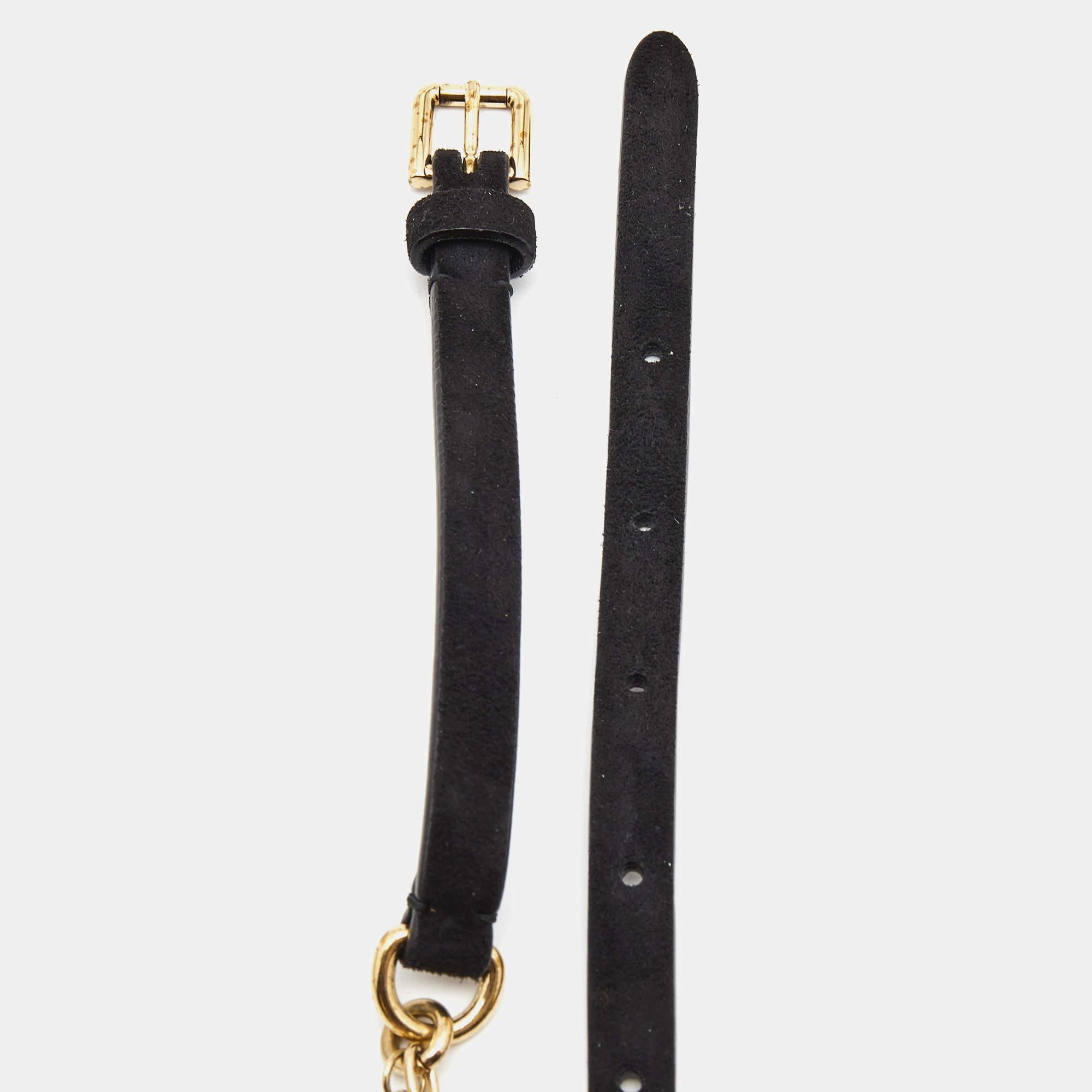 Dolce & Gabbana Black Suede Gold Tone Beaded Chain Belt S In Excellent Condition In Dubai, Al Qouz 2