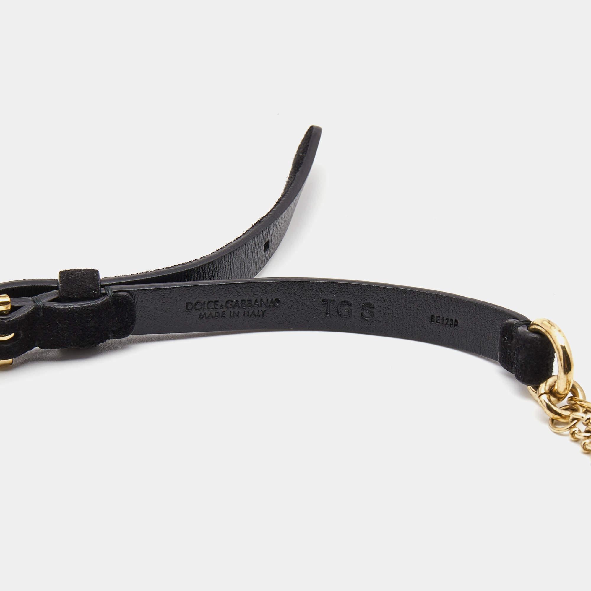 Women's Dolce & Gabbana Black Suede Gold Tone Beaded Chain Belt S