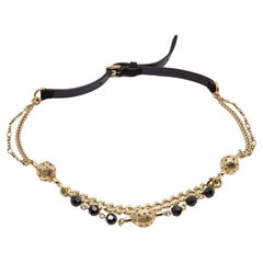 Dolce & Gabbana Black Suede Gold Tone Beaded Chain Belt S