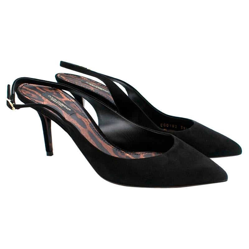 Dolce & Gabbana Black Suede Kitten Heel Slingback Sandals - Size 39.5