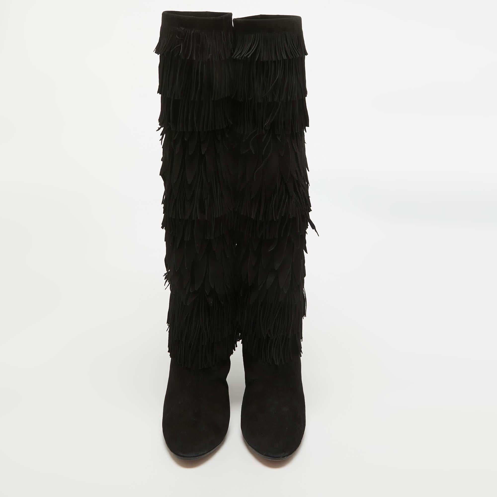 Dolce & Gabbana Black Suede Knee Length Boots Size 38 In Good Condition For Sale In Dubai, Al Qouz 2