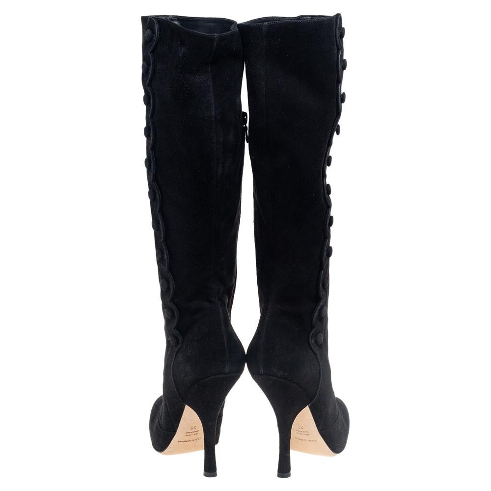 Dolce & Gabbana Black Suede Knee Length Boots Size 38 In Excellent Condition In Dubai, Al Qouz 2