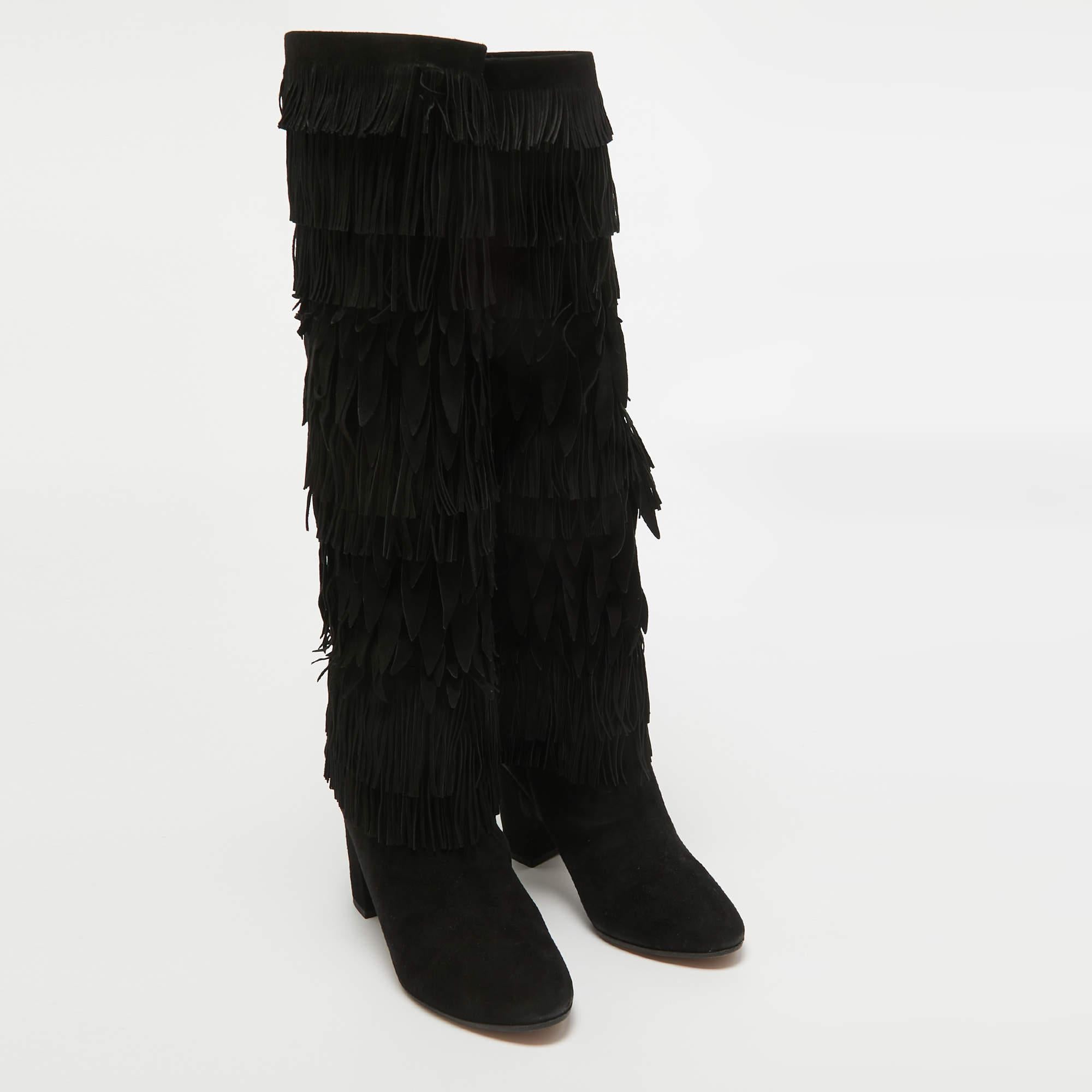 Women's Dolce & Gabbana Black Suede Knee Length Boots Size 38 For Sale