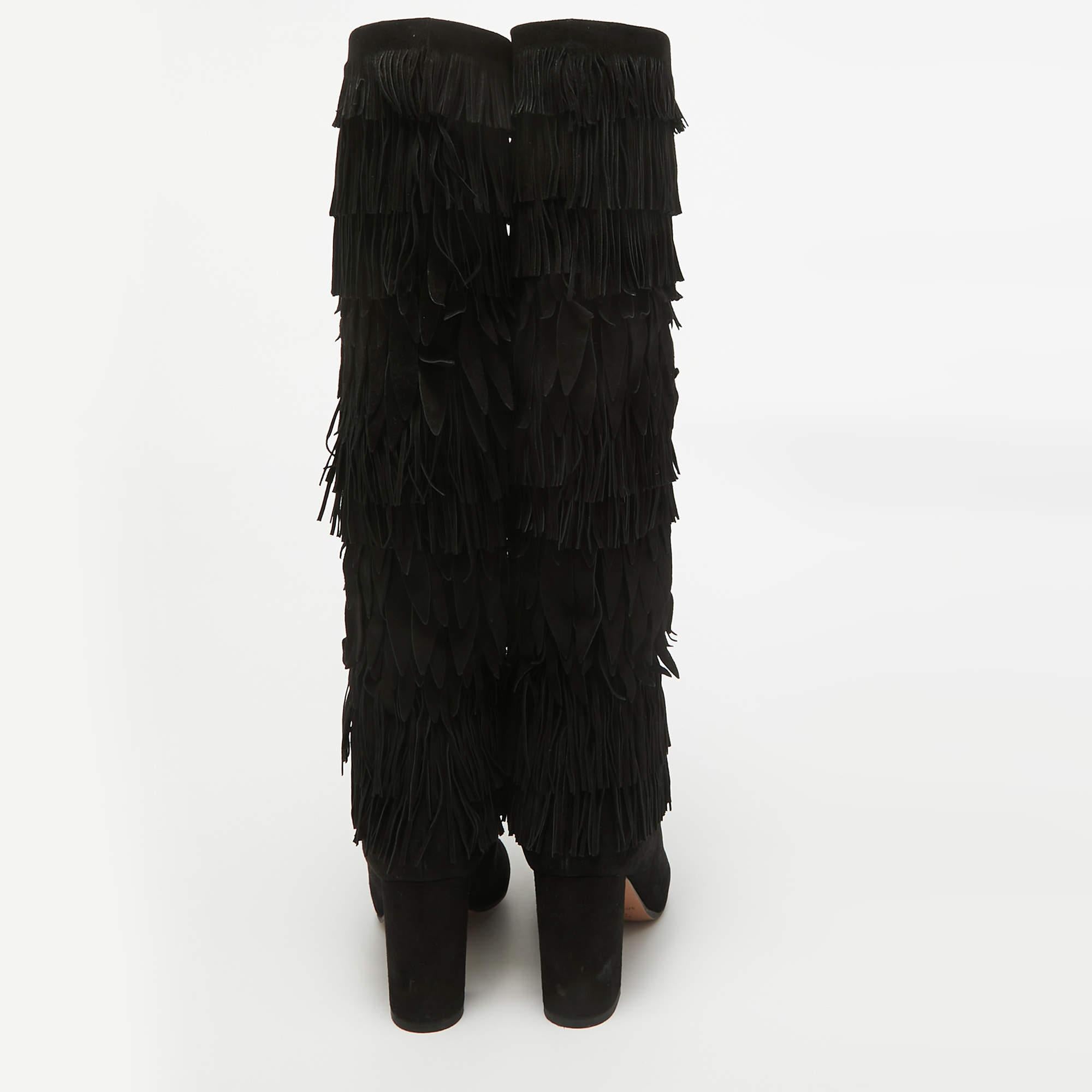 Dolce & Gabbana Black Suede Knee Length Boots Size 38 For Sale 1