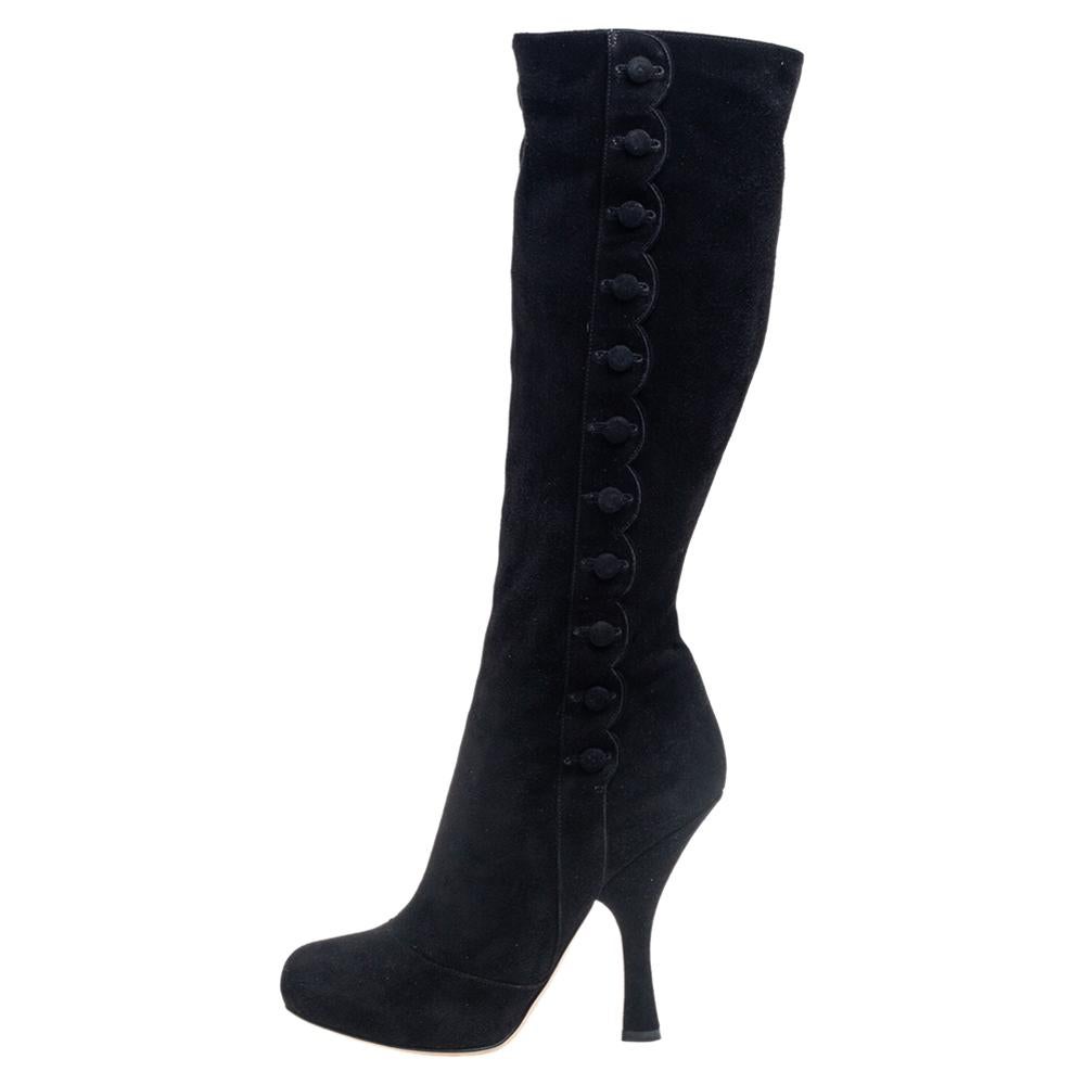 Dolce & Gabbana Black Suede Knee Length Boots Size 38 1