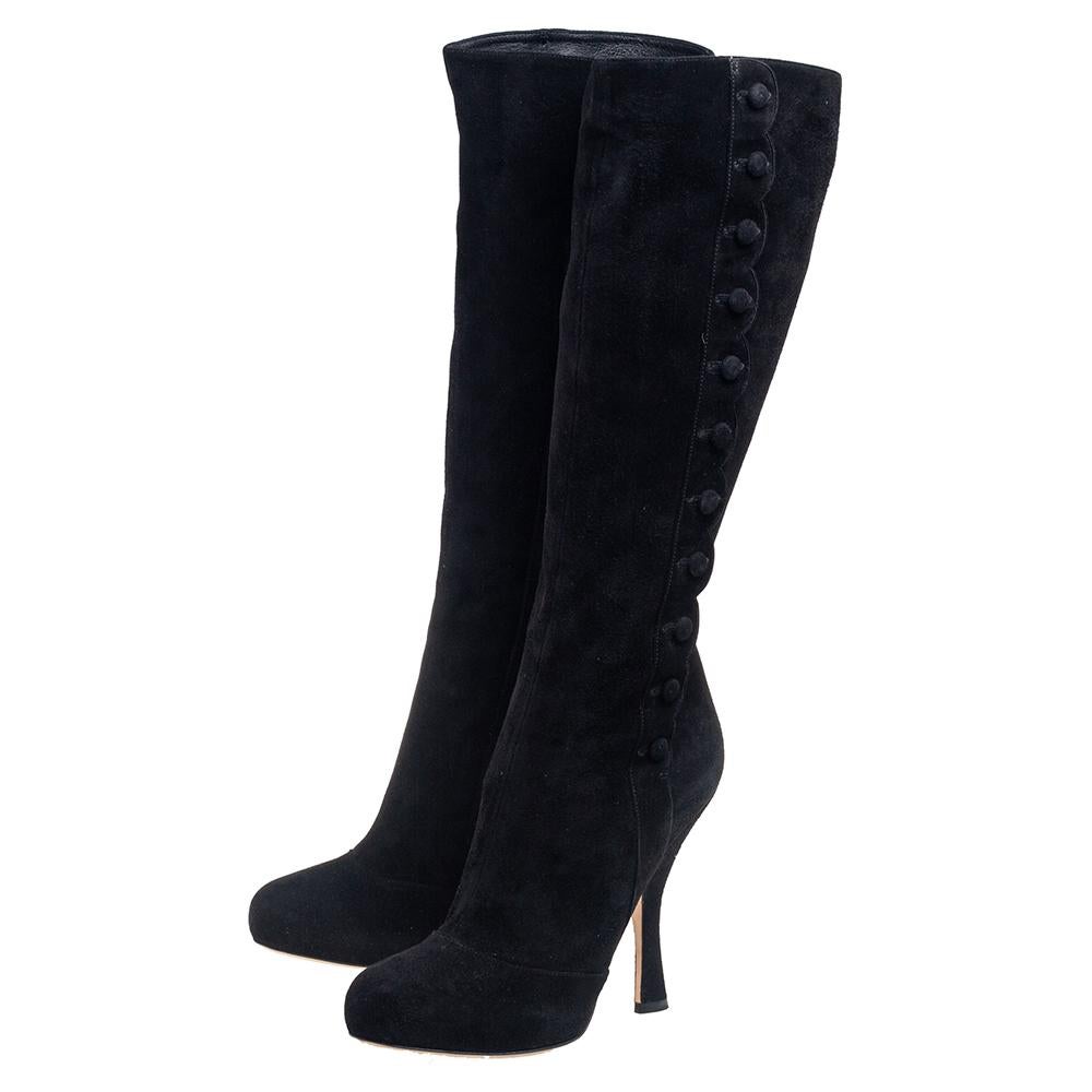 Dolce & Gabbana Black Suede Knee Length Boots Size 38 2