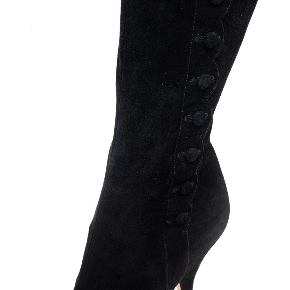 Dolce & Gabbana Black Suede Knee Length Boots Size 38 3