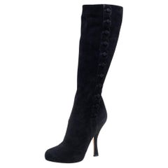 Dolce & Gabbana Black Suede Knee Length Boots Size 38