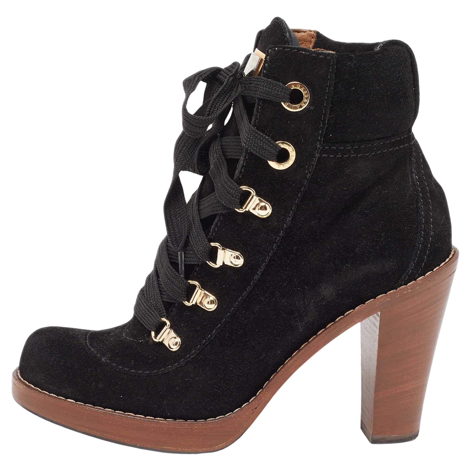 Dolce & Gabbana Black Suede Lace Up Ankle Boots Size 38 For Sale