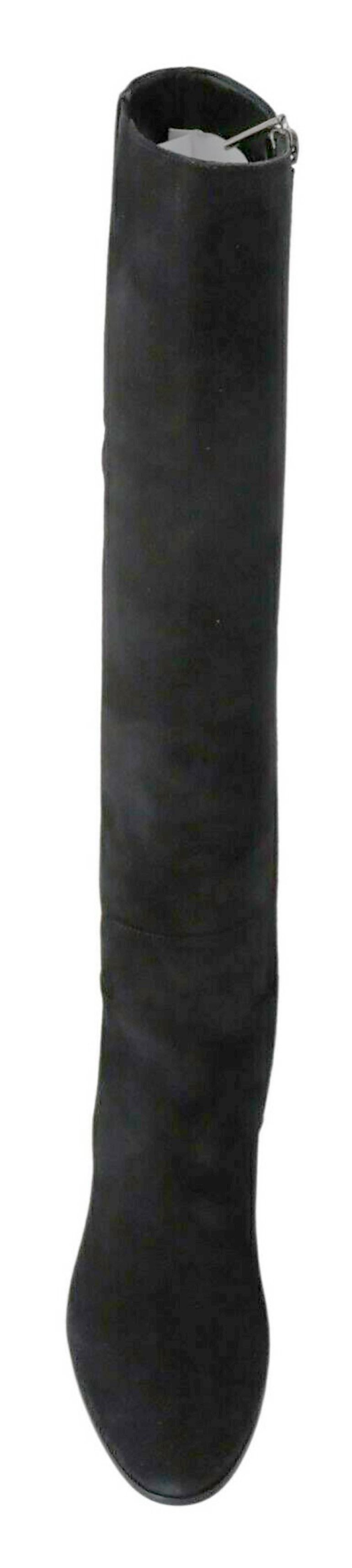 Women's Dolce & Gabbana Black Suede Leather Flat Knee High Boots With Zipper DG Logo For Sale