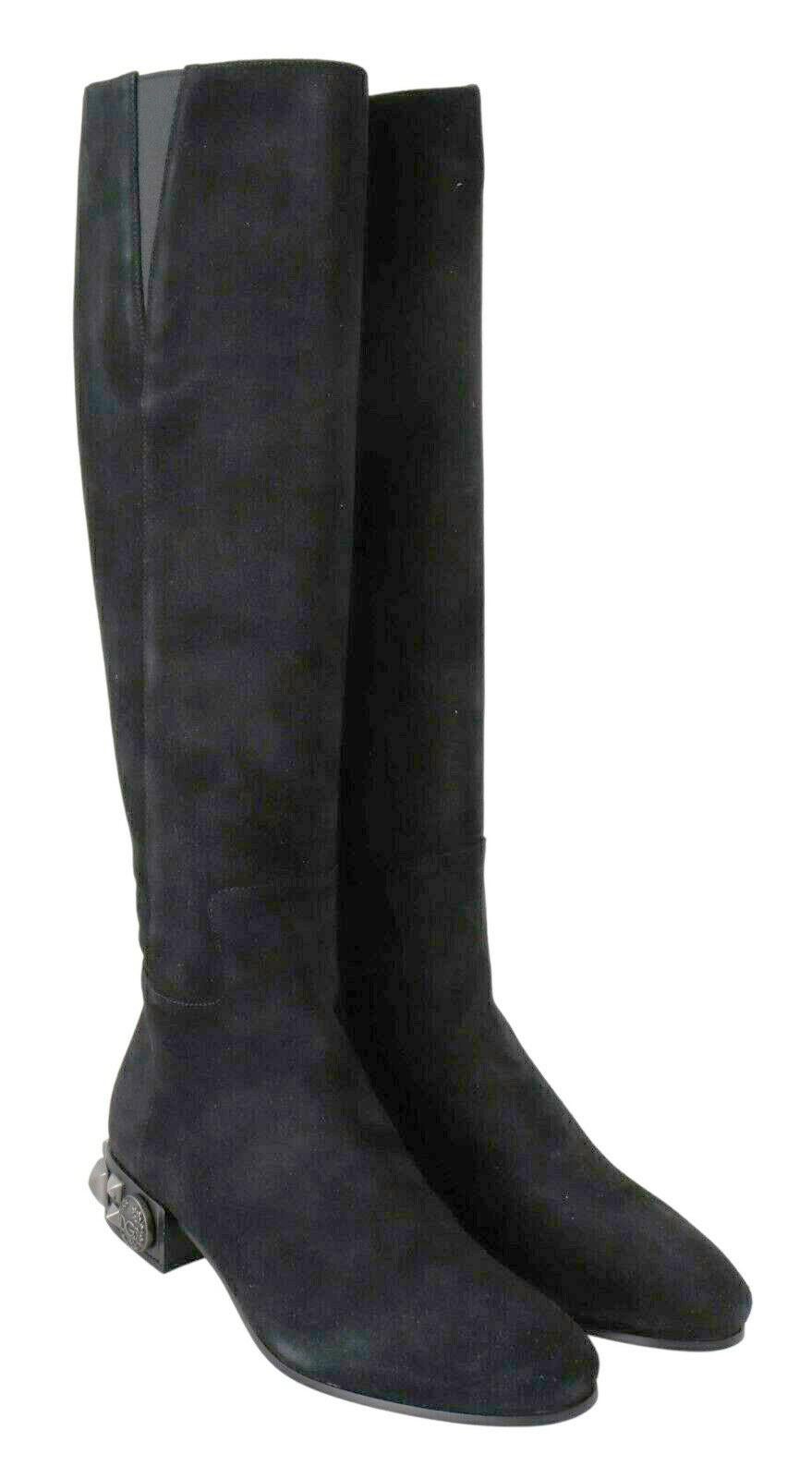 Dolce & Gabbana Black Suede Leather Flat Knee High Boots With Zipper DG Logo For Sale 2