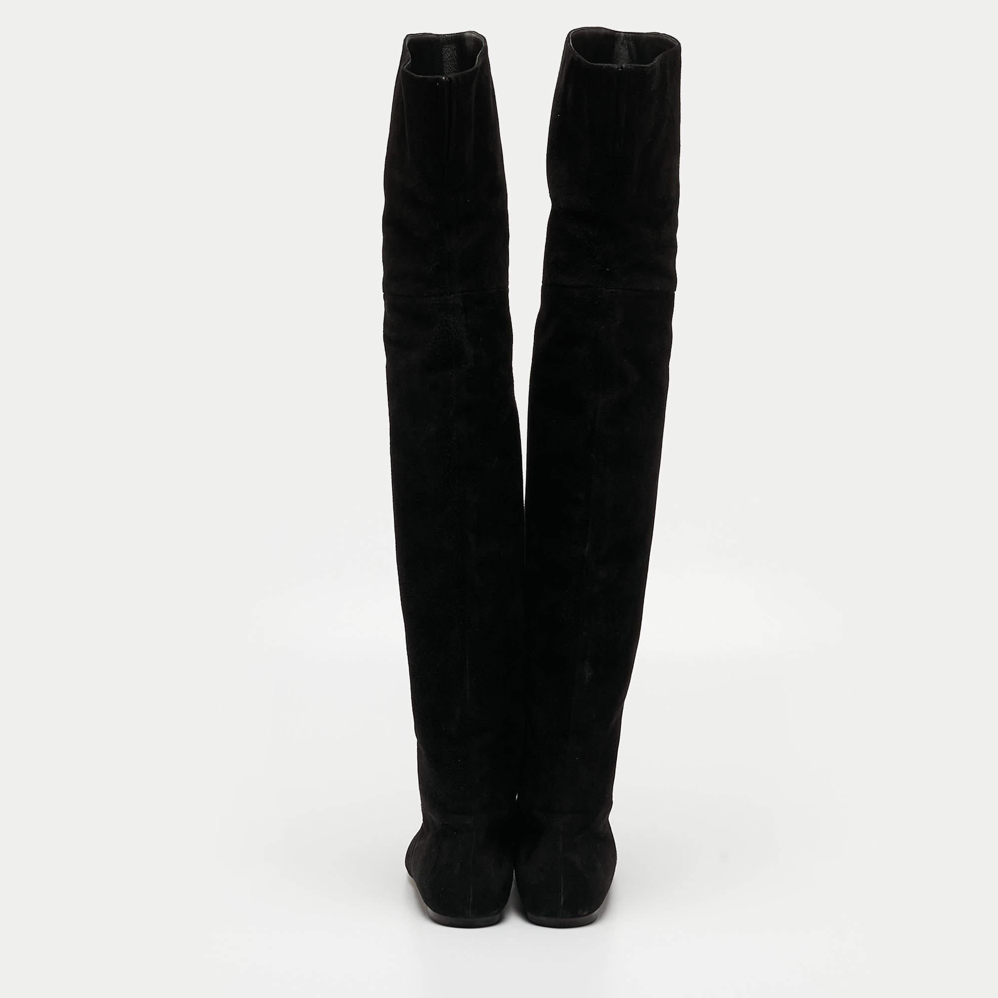Dolce & Gabbana Black Suede Over The Knee Boots Size 37.5 For Sale 6