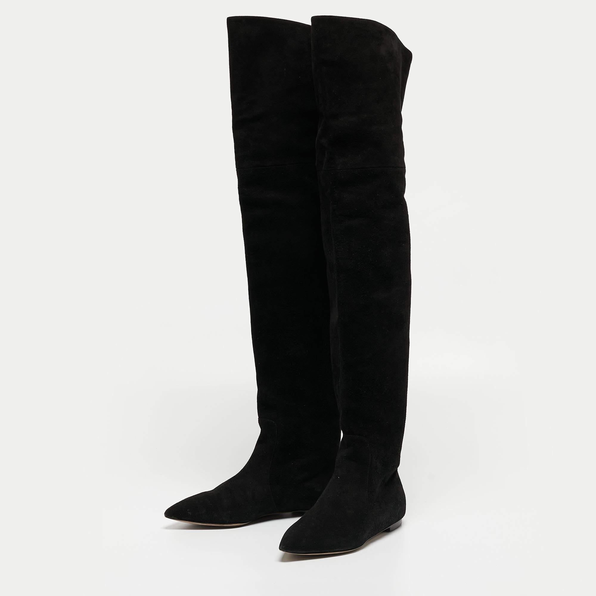 Women's Dolce & Gabbana Black Suede Over The Knee Boots Size 37.5 For Sale