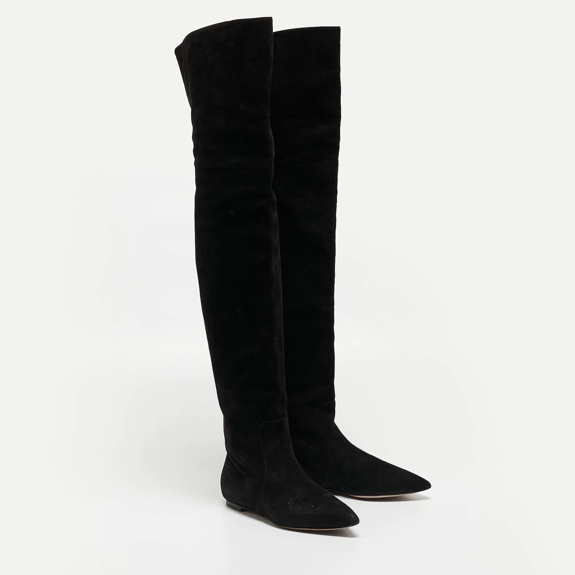 Dolce & Gabbana Black Suede Over The Knee Boots Size 37.5 For Sale 1