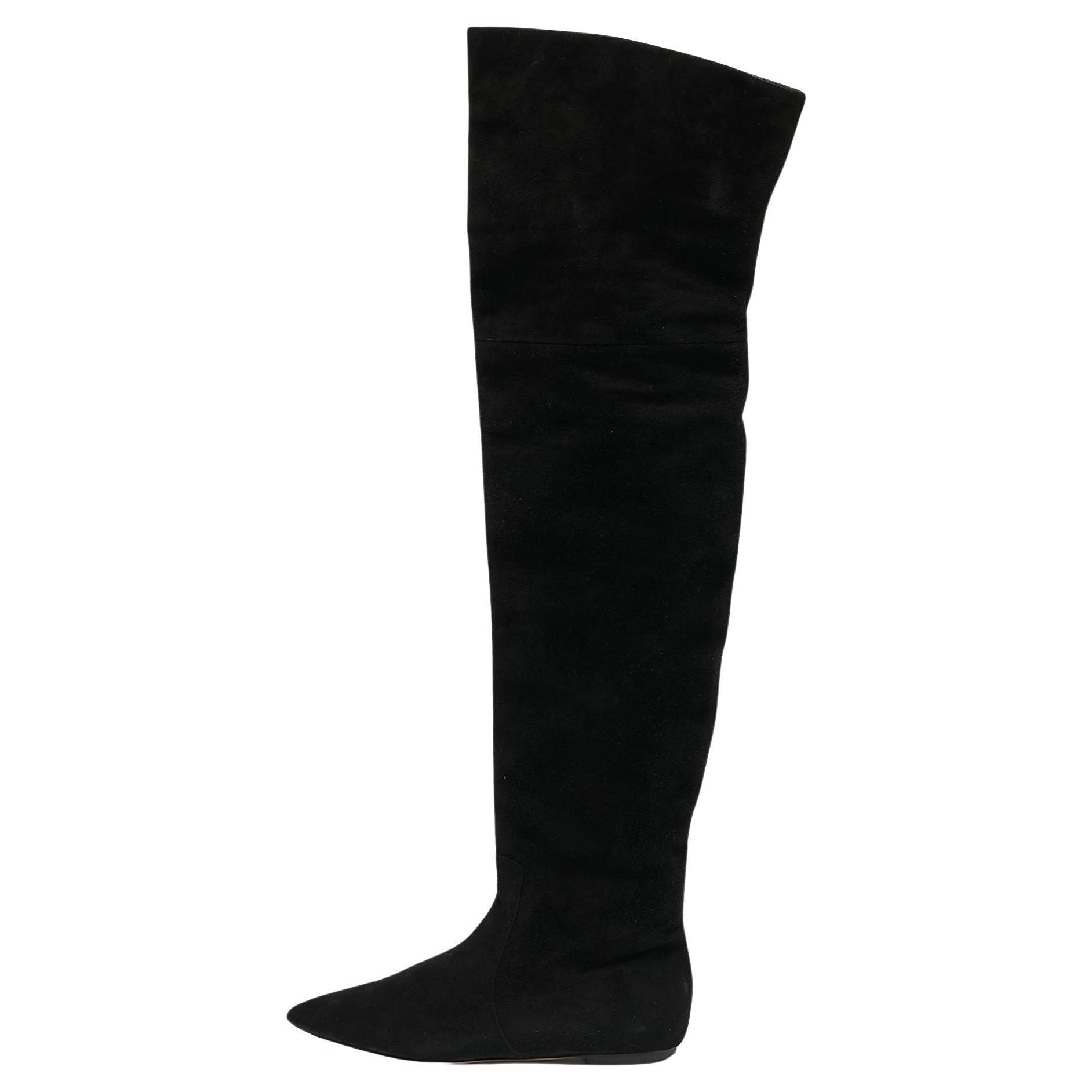 Dolce & Gabbana Black Suede Over The Knee Boots Size 37.5 For Sale