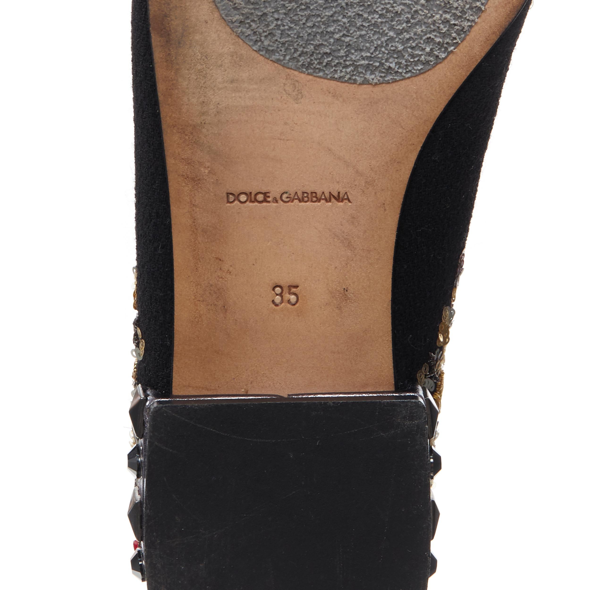 DOLCE GABBANA black suede royalty key sequin studded heel flat loafer EU35 3