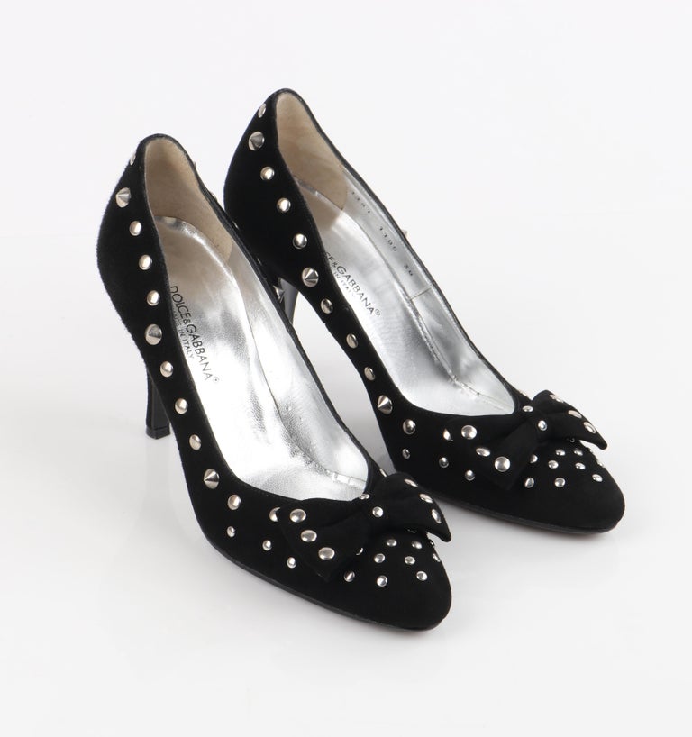 Dolce & Gabbana Black Wool Suede Daisy Heels Pump Shoes