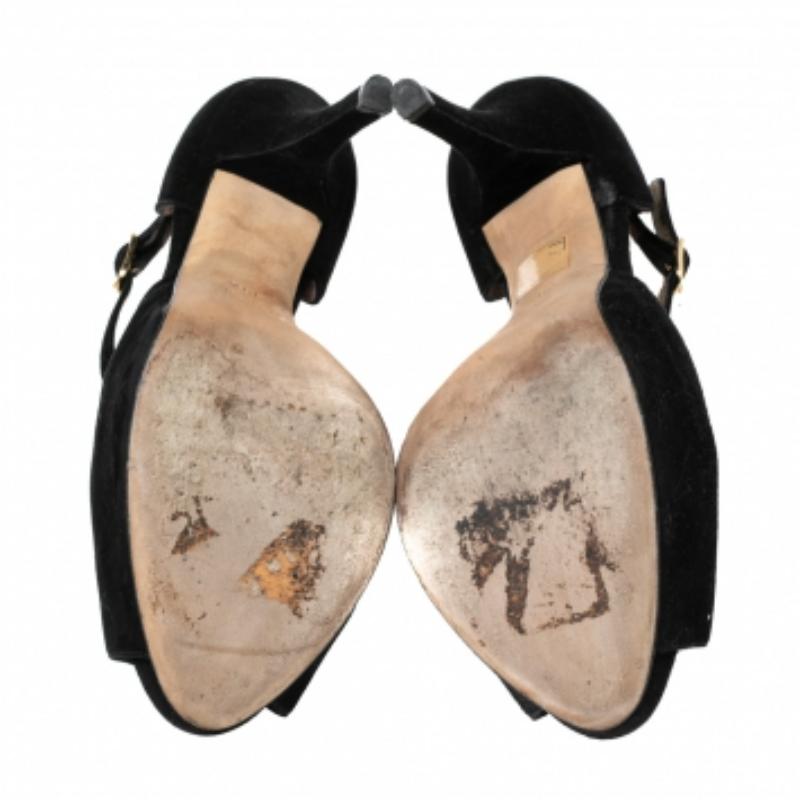 Dolce & Gabbana Black Suede T-Bar Peep-Toe Platform Sandals Size 36.5 For Sale 1